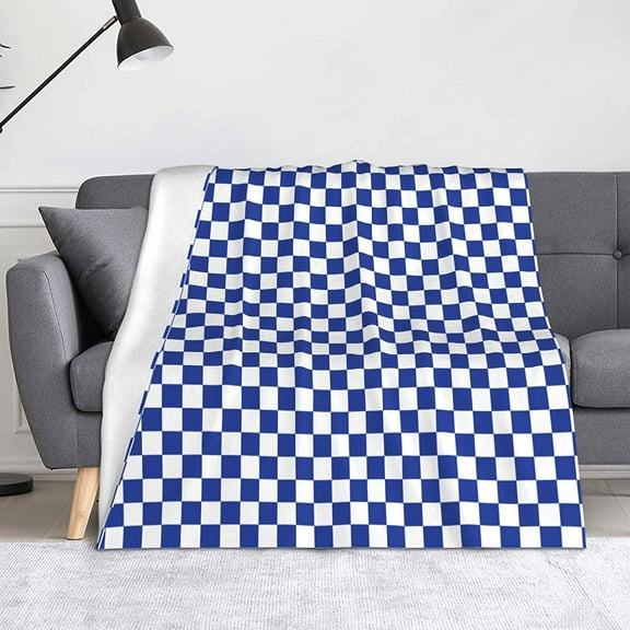 Throw Blanket Home Decor, Blue Checkered Blanket, Funny Thanksgiving Christmas Birthday Gifts, Soft Warm Lightweight Microfiber Plaid Flannel Blankets for Sofa Couch Bed Car Travel 60X50 Inch