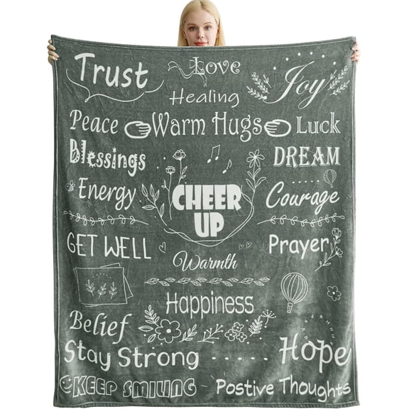 Throw Blanket, Hug Blanket with Inspirational Words, Get Well Soon Blanket Gifts for Women & Men, Soft Healing Comfort Blanket with Double-Sided Printing Design & Gift Package(50”x 60”,Pink)