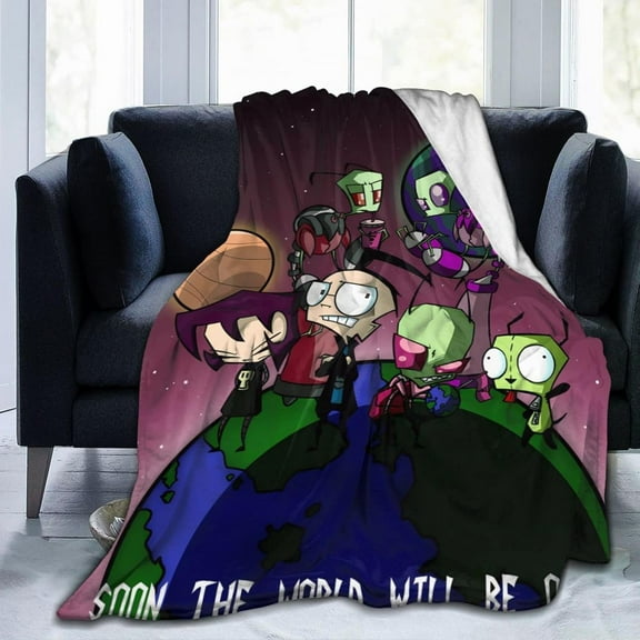 Throw Blanket Invader Anime Zim Soft Flannel Blankets for Children Adult All Season Air Conditioning Blanket for Bed Living Room Sofa 40"x30"