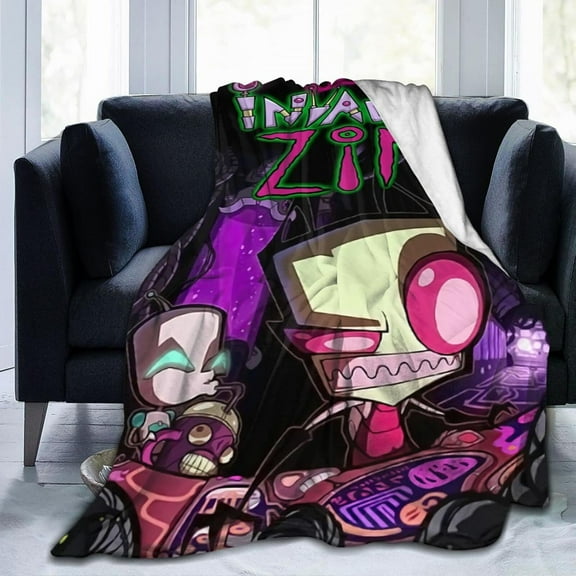 Throw Blanket Invader Anime Zim Soft Flannel Blankets for Children Adult All Season Air Conditioning Blanket for Bed Living Room Sofa 40"x30"