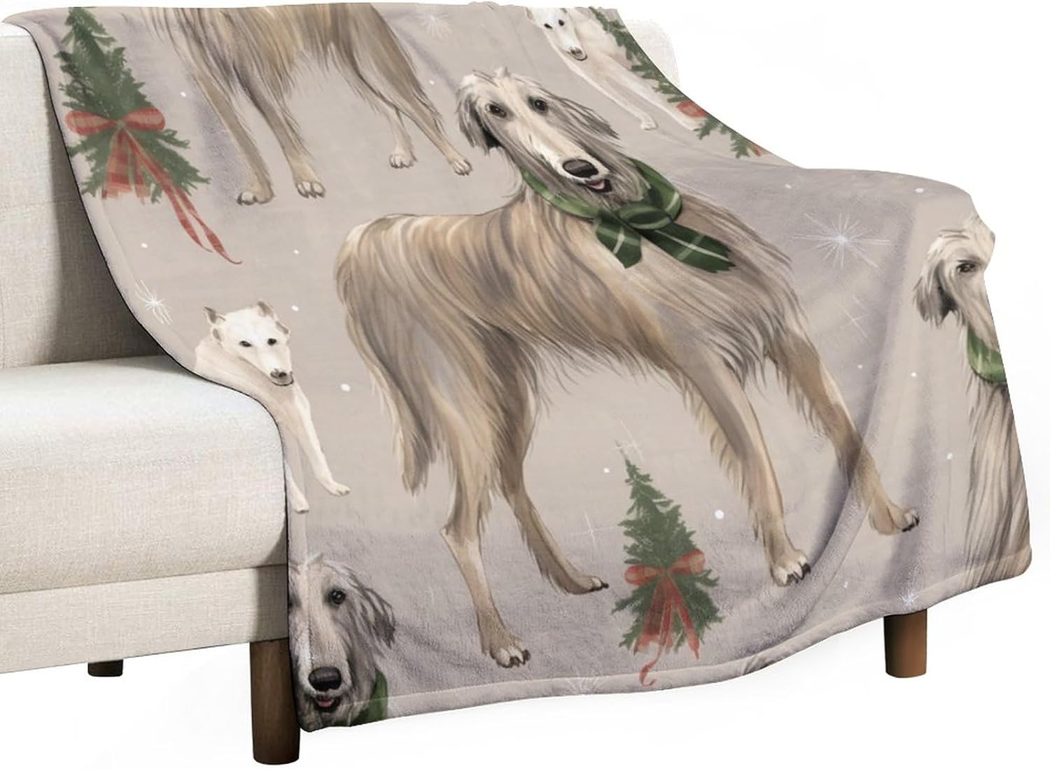Throw Blanket Irish Wolfhound and Taupe Plaid Christmas Dog Super Soft