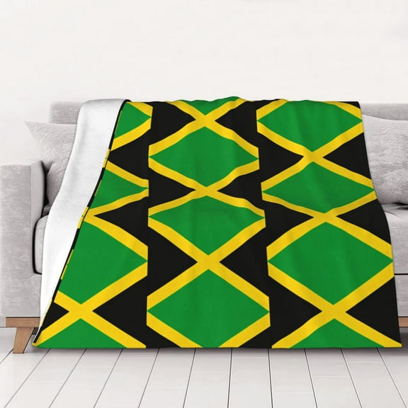 Throw Blanket Jamaica Flag Pattern Soft Cozy Fleece Flannel Blanket Home Decor for Couch Sofa Bed 80"x60"