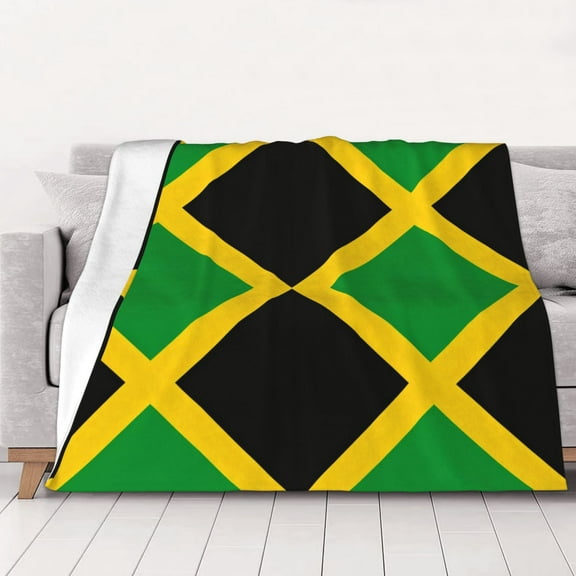 Throw Blanket Jamaican Flag Pattern Soft Cozy Fleece Flannel Blanket Home Decor for Couch Sofa Bed 40"x30"