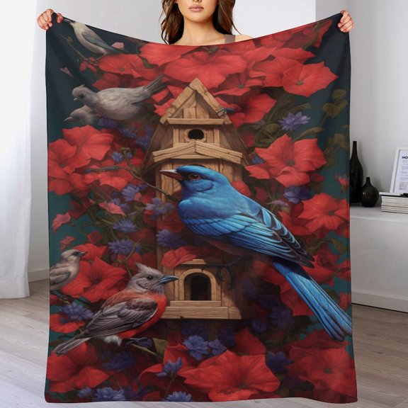 Throw Blanket July 4th Patriotic Cardinals Couch Blanket Super Soft Flannel Throw Blanket Independence Day Plush Flannel Blanket Gifts for Women for Kids Family And Friends Adults 60"x80"
