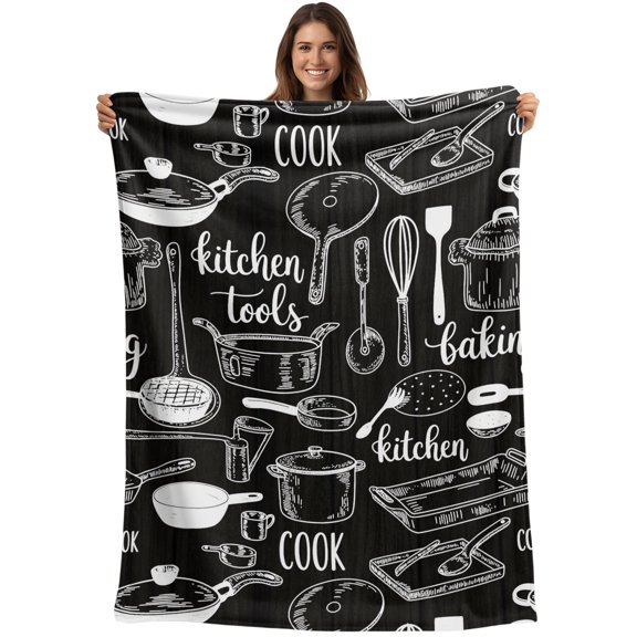 Throw Blanket Kitchen Tools Blankets and Throws, Utensils Pots Pans Spoon Fork Blanket for Couch Bed Sofa Chair, Soft Cozy Warm Flannel Fleece Blankets for All Season Home Decor 40x50 Inch