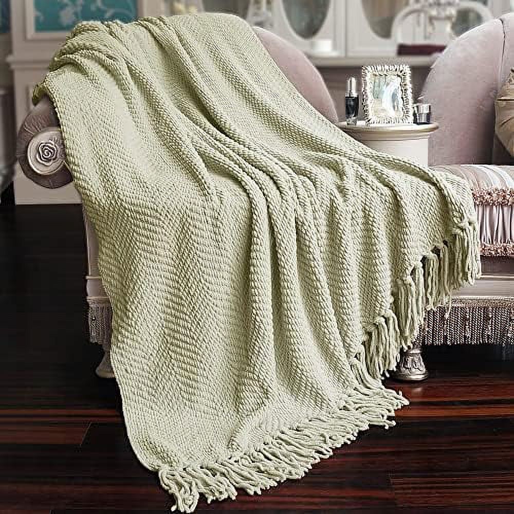 Throw Blanket Knitted Tweed Throw 50'' X 60'', Oyster Shell, Super Soft