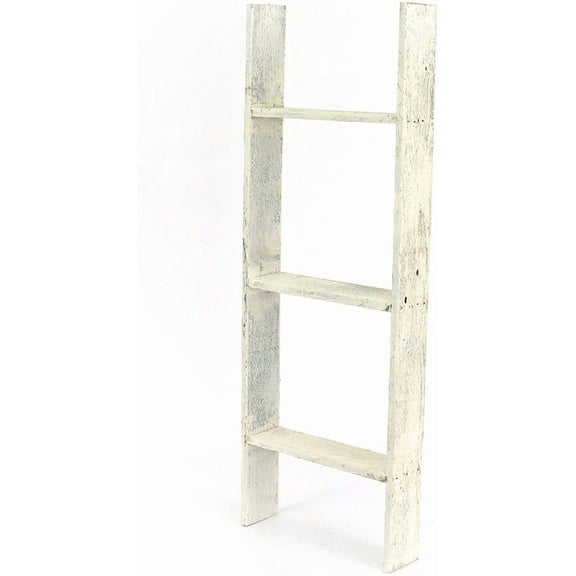 Throw Blanket Ladder – Fully Assembled Reclaimed Wood – Rustic Decorative Ladder for Towels, Quilts – Perfect Farmhouse Decor for Bathroom, Porch, or Living Room,3-Foot White