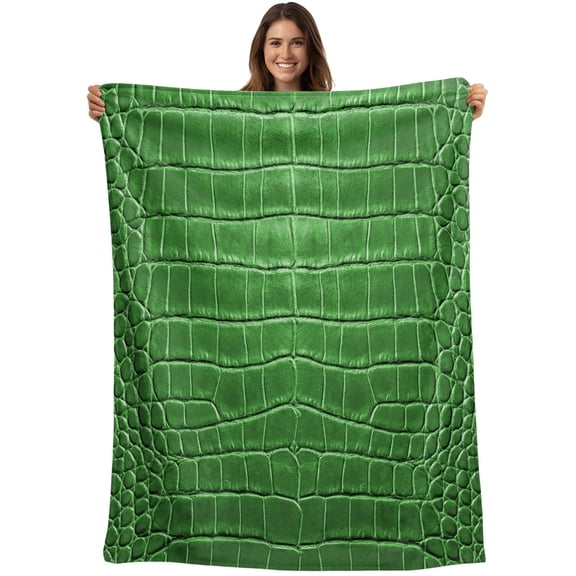 Throw Blanket Leather Texture Blankets and Throws, Luxury Green Blanket for Couch Bed Sofa Chair, Soft Cozy Warm Flannel Fleece Blankets for All Season Home Decor 40x50 Inch