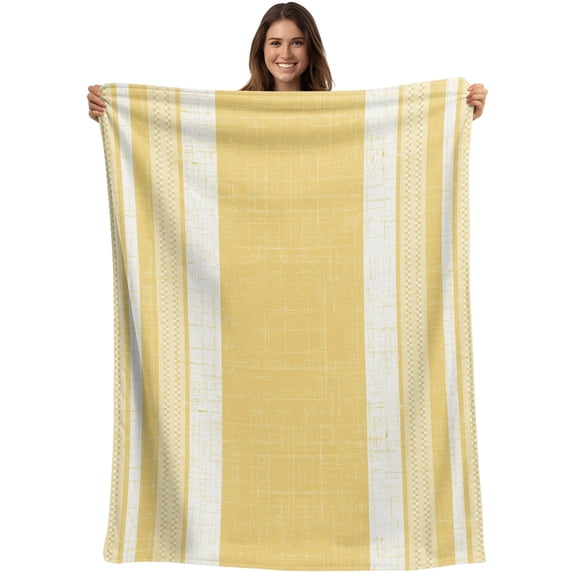 Throw Blanket Lemon Linen Stripes Blankets and Throws, Striped Lines Textured Blanket for Couch Bed Sofa Chair, Soft Cozy Warm Flannel Fleece Blankets for All Season Home Decor 40x50 Inch