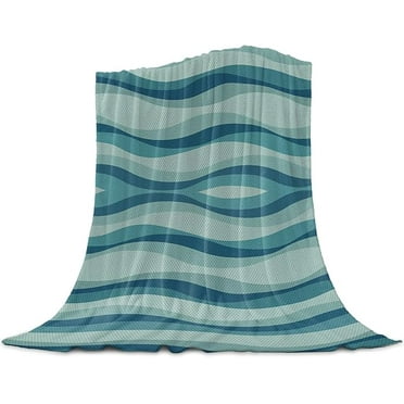 Throw Blanket Line Striped Wave Blue Green Soft Flannel Blanket Warm Fleece Lap Blanket For Couch, Sofa, Bed Lightweight Bed Blanket 30" x 40"