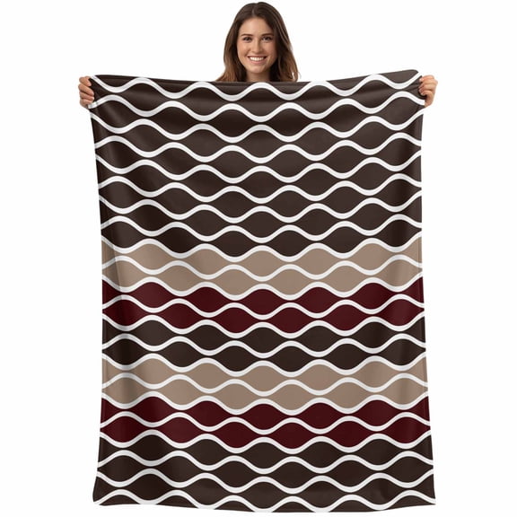 Throw Blanket Moroccan Ombre Brown Blankets and Throws, Abstract Wave Lines Blanket for Couch Bed Sofa Chair, Soft Cozy Warm Flannel Fleece Blankets for All Season Home Decor 40x50 Inch