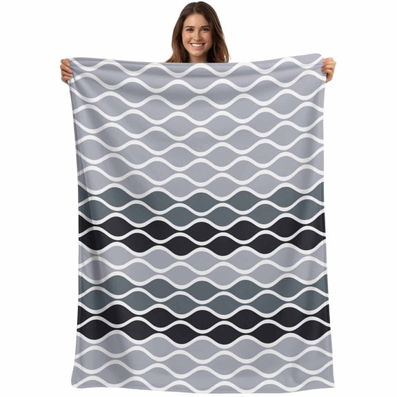 Throw Blanket Moroccan Ombre Grey Blankets and Throws, Abstract Wave Lines Blanket for Couch Bed Sofa Chair, Soft Cozy Warm Flannel Fleece Blankets for All Season Home Decor 40x50 Inch