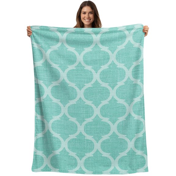 Throw Blanket Moroccan Texture Blankets and Throws, Retro Turquoise Linen Blanket for Couch Bed Sofa Chair, Soft Cozy Warm Flannel Fleece Blankets for All Season Home Decor 40x50 Inch