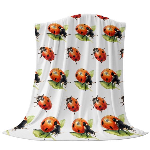 Throw Blanket Natural Watercolor Red Black Insects,Warm Soft Lightweight Flannel Fleece Blankets Seven-spotted Ladybug,Microfiber Throws for Bed Sofa Couch Camping All Seasons Use 30x40In