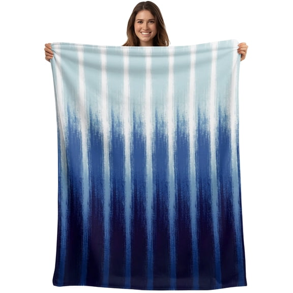 Throw Blanket Navy Blue Stripes Blankets and Throws, Ombre Striped Lines Drips Blanket for Couch Bed Sofa Chair, Soft Cozy Warm Flannel Fleece Blankets for All Season Home Decor 40x50 Inch