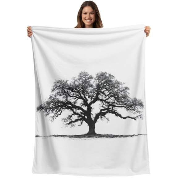 Throw Blanket Oak Tree Forest Blankets and Throws, Black Deep Roots Wide Branches Blanket for Couch Bed Sofa Chair, Soft Cozy Warm Flannel Fleece Blankets for All Season Home Decor 40x50 Inch