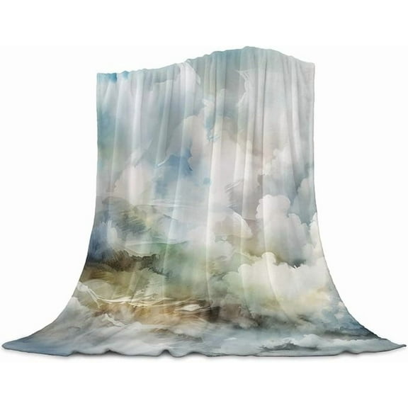 Throw Blanket Ombre Cloud Blue Soft Flannel Blanket Warm Fleece Lap Blanket For Couch, Sofa, Bed Lightweight Bed Blanket 30" x 40"