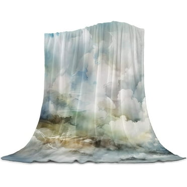 Throw Blanket Ombre Cloud Blue Soft Flannel Blanket Warm Fleece Lap Blanket For Couch, Sofa, Bed Lightweight Bed Blanket 30" x 40"