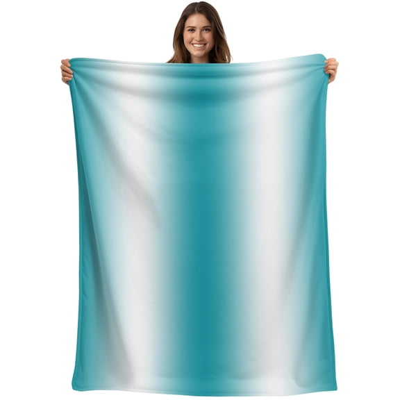 Throw Blanket Ombre Teal Blue Blankets and Throws, Gradient Color Blanket for Couch Bed Sofa Chair, Soft Cozy Warm Flannel Fleece Blankets for All Season Home Decor 40x50 Inch