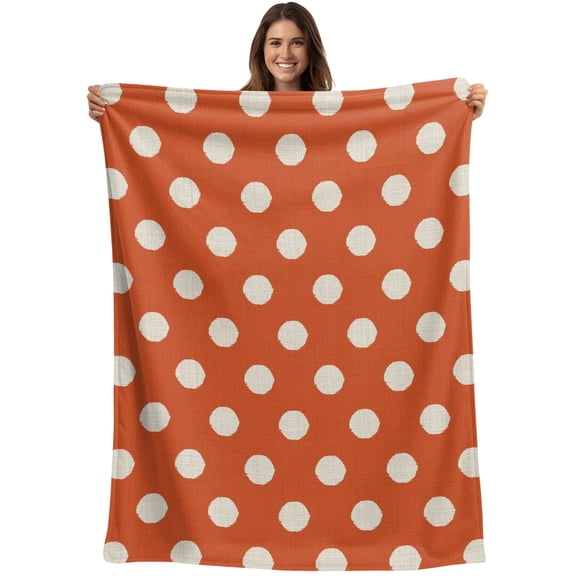 Throw Blanket Orange Polka Dots Blankets and Throws, Cute Solid Color Blanket for Couch Bed Sofa Chair, Soft Cozy Warm Flannel Fleece Blankets for All Season Home Decor 40x50 Inch