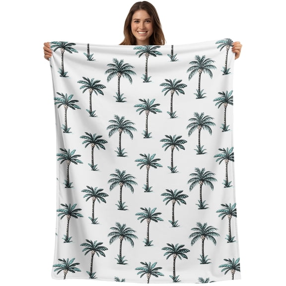 Throw Blanket Palm Trees Blankets and Throws, Tropical Plant Coconut Blanket for Couch Bed Sofa Chair, Soft Cozy Warm Flannel Fleece Blankets for All Season Home Decor 40x50 Inch