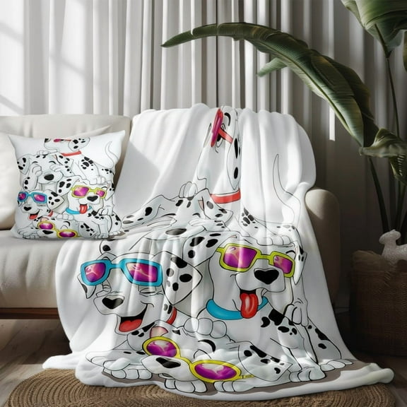 Throw Blanket and Pillowcase Set For 101 Dalmatians Thin Bed Couch Decor Kids Adult Nap Micro Fleece Fuzzy Blankets Bedroom Car All Season Birthday Gifts 30×40 inch