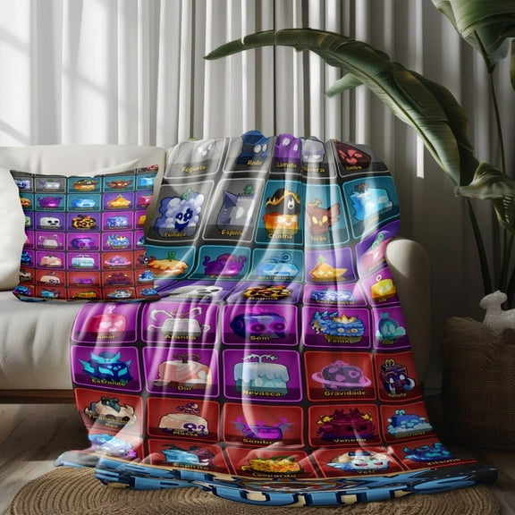 Blox Fruits Throw Blanket and Plush Pillow Case Set Present for Kids Girl Boy Women Fan Bedroom Gifts Soft and Lightweight 30×40 inch