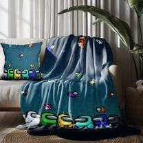 Throw Blanket and Pillowcase Set For Among Us Thin Bed Couch Decor Kids Adult Nap Micro Fleece Fuzzy Blankets Bedroom Car All Season Birthday Gifts 30×40 inch