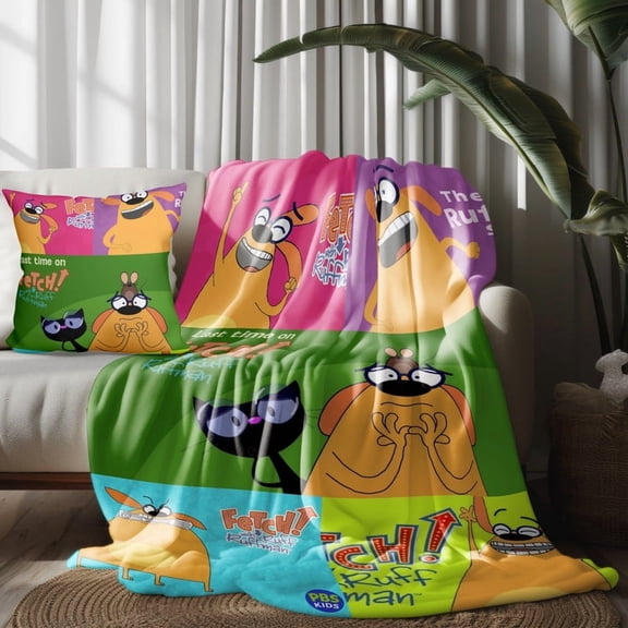 Throw Blanket and Pillowcase Set，Fetch With Ruff Ruffman Thin Bed Couch Decor Kids Adult Nap Micro Fleece Fuzzy Blankets Bedroom Car All Season Birthday Gifts 30×40 inch
