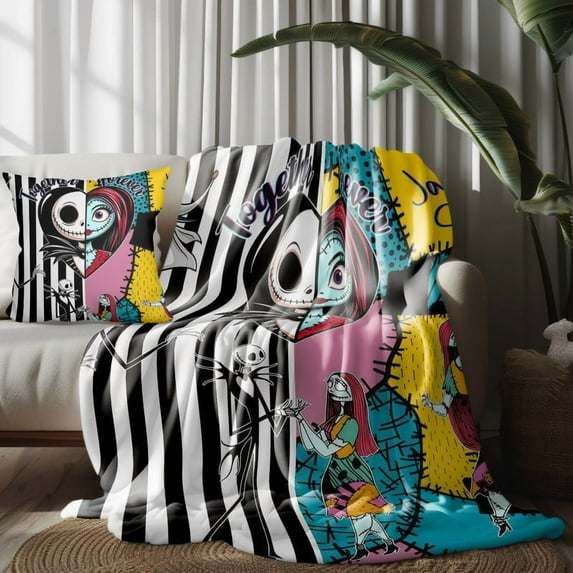 Throw Blanket and Pillowcase Set For The Nightmare Before Christmas Thin Bed Couch Decor Kids Adult Nap Micro Fleece Fuzzy Blankets Bedroom Car All Season Birthday Gifts 30×40 inch