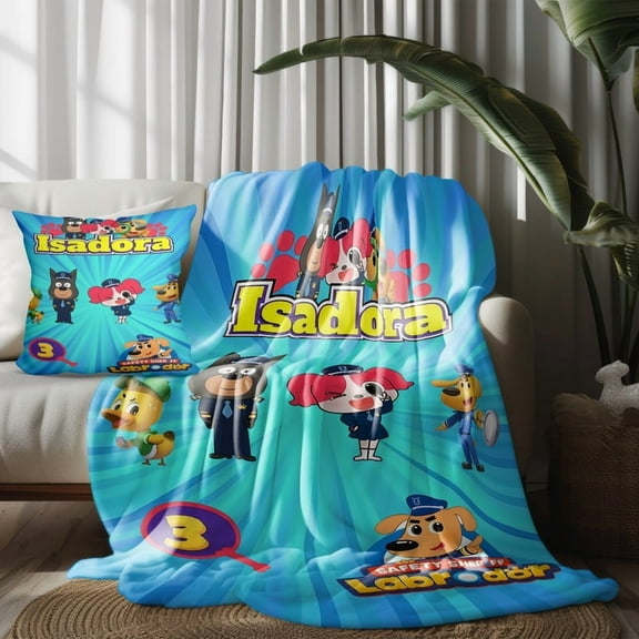 Throw Blanket and Pillowcase Set For Sheriff Labrador Thin Bed Couch Decor Kids Adult Nap Micro Fleece Fuzzy Blankets Bedroom Car All Season Birthday Gifts 30×40 inch
