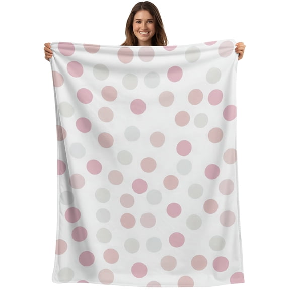 Throw Blanket Pink Rainbow Polka Dots Blankets and Throws, Vibrant Modern Circles Blanket for Couch Bed Sofa Chair, Soft Cozy Warm Flannel Fleece Blankets for All Season Home Decor 50x60 Inch