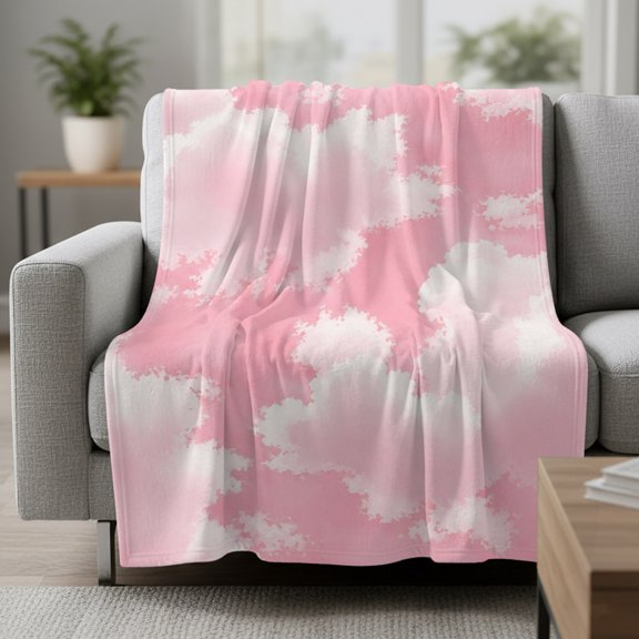 Throw Blanket Pink Sky Cloud Blankets,Soft Cozy Warm Flannel Throw Blanket,Clear Weather Clouds Sky Blanket for Bed Couch Sofa 40x50in