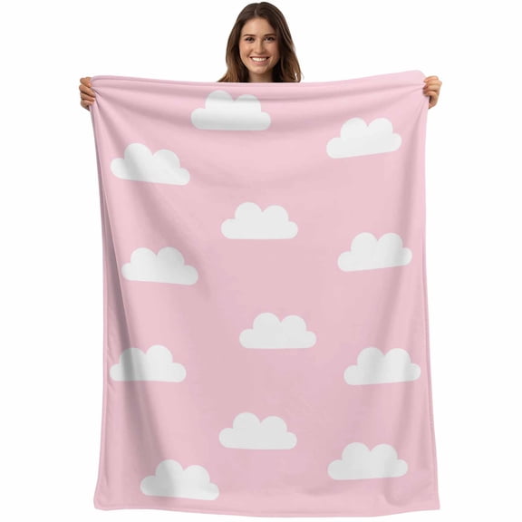 Throw Blanket Pink Sky Clouds Blankets and Throws, Calm Atmosphere Blanket for Couch Bed Sofa Chair, Soft Cozy Warm Flannel Fleece Blankets for All Season Home Decor 40x50 Inch