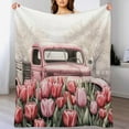 thumbnail image 1 of Throw Blanket Pink Tulips In Old Red Cab Pickup Truck Luxury Velvet Super Soft Valentines Decorations Decorative Flannel Blanket for Couch Bed Living Room for Adults Teens Kids 60"x80", 1 of 8