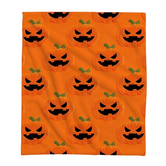 Throw Blanket Plush Fleece Orange Jack-O'-Lantern Pattern 79 Inch X 59 Inch for Couch Bed Halloween Home Decor Seasonal Comfort