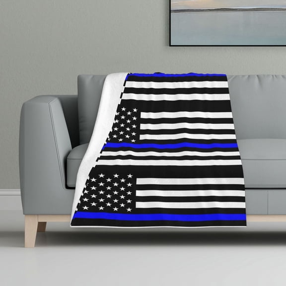 Throw Blanket Police Thin Blue Line Flag Flannel Blanket Soft Throw Blanket For Couch Bed All Seasons (32"X48")