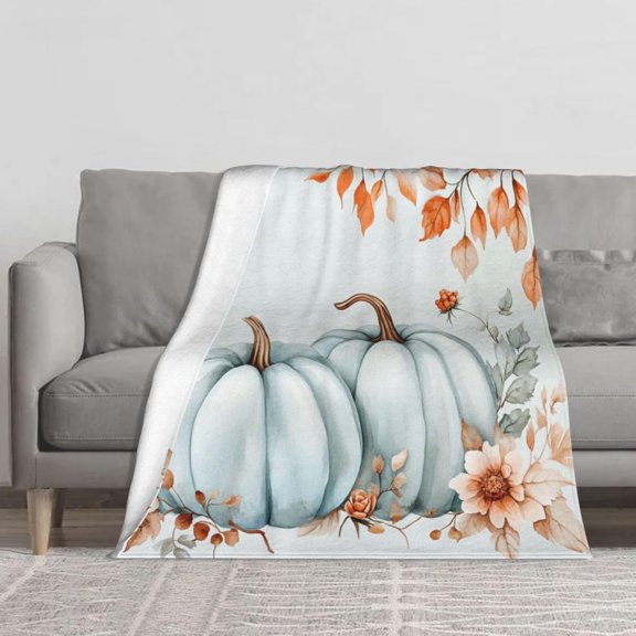 Throw Blanket Pumpkin Fall Leaf Thanksgiving Bed 50 x 60 Inch Soft Lightweight Fluffy Warm for Sofa Couch All Seasons Cozy Cover Quilt