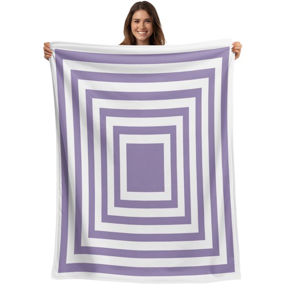 Throw Blanket Purple Concentric Squares Blankets and Throws, Geometric Lines Border Blanket for Couch Bed Sofa Chair, Soft Cozy Warm Flannel Fleece Blankets for All Season Home Decor 30x40 Inch