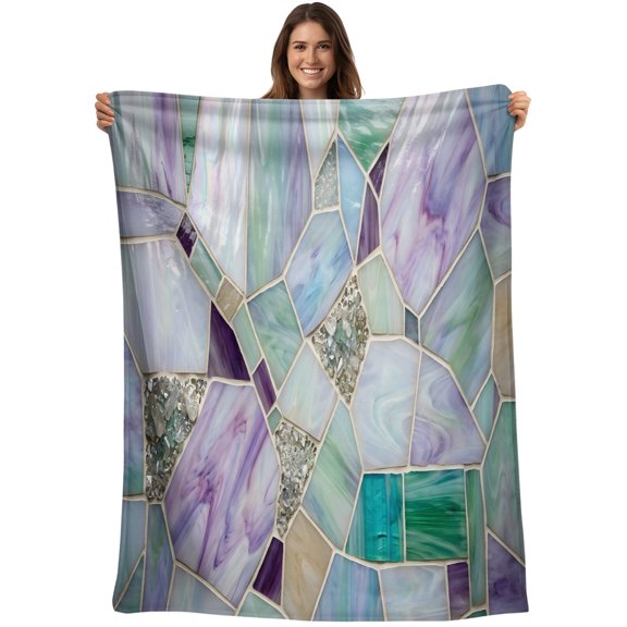 Throw Blanket Purple Gold Veins Blankets and Throws, Luxury Marble Stained Glass Blanket for Couch Bed Sofa Chair, Soft Cozy Warm Flannel Fleece Blankets for All Season Home Decor 40x50 Inch