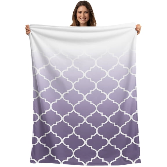 Throw Blanket Purple Ombre Gradual Color Blankets and Throws, Morocco Pattern Blanket for Couch Bed Sofa Chair, Soft Cozy Warm Flannel Fleece Blankets for All Season Home Decor 40x50 Inch