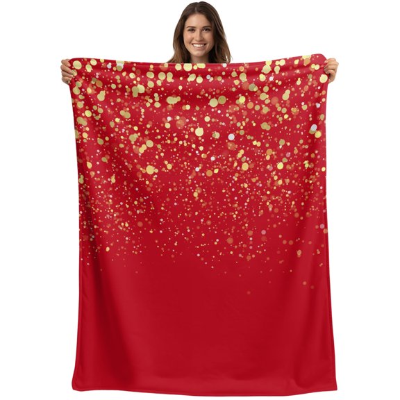Throw Blanket Red Blankets and Throws, Shiny Sparkles Celebration Blanket for Couch Bed Sofa Chair, Soft Cozy Warm Flannel Fleece Blankets for All Season Home Decor 50x60 Inch