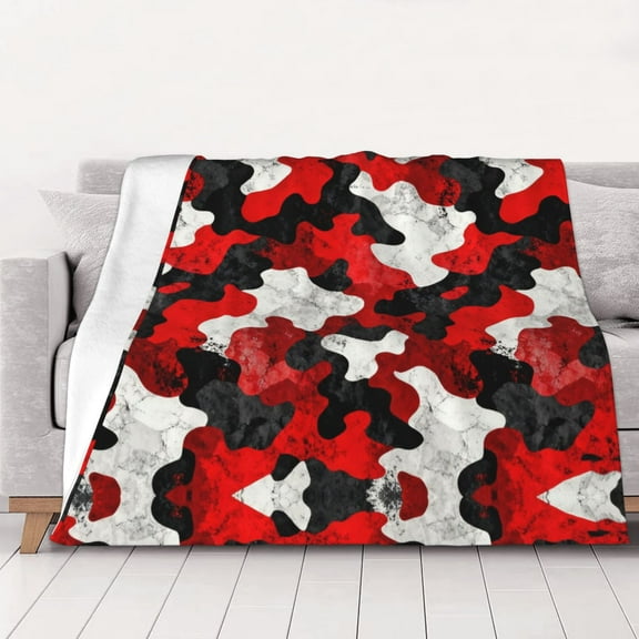 Throw Blanket Red Camouflage Soft Cozy Fleece Flannel Blanket Home Decor for Couch Sofa Bed 80"x60"