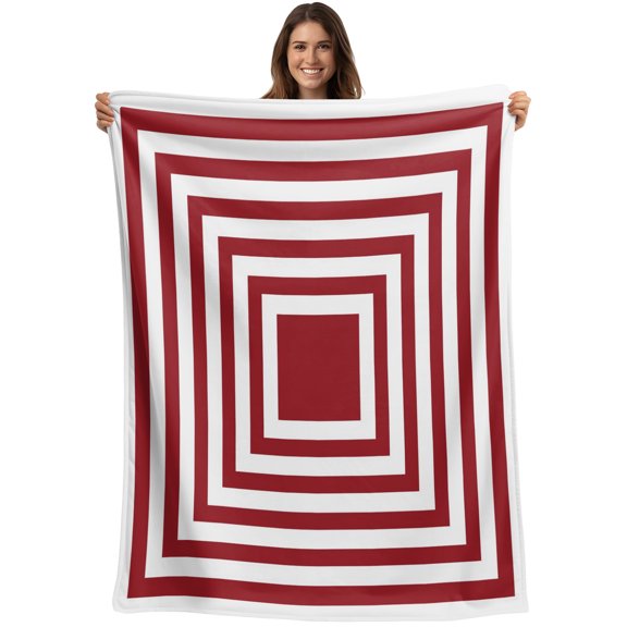 Throw Blanket Red Concentric Squares Blankets and Throws, Geometric Lines Border Blanket for Couch Bed Sofa Chair, Soft Cozy Warm Flannel Fleece Blankets for All Season Home Decor 30x40 Inch