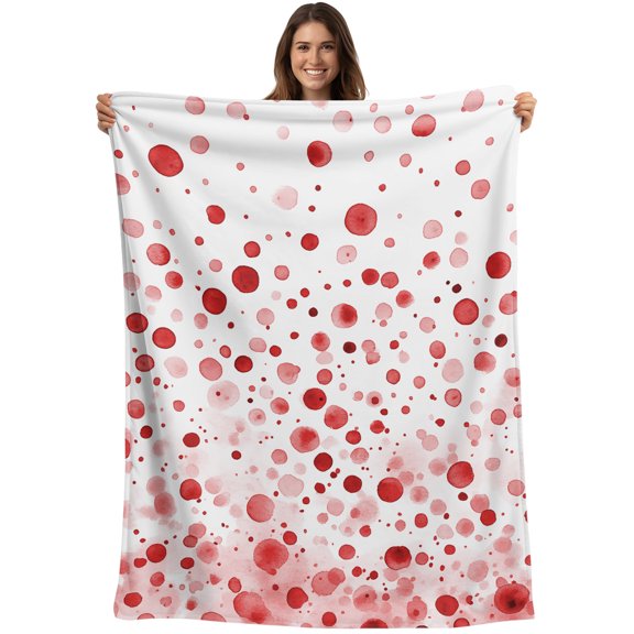 Throw Blanket Red Polka Dot Blankets and Throws, Modern Art Blanket for Couch Bed Sofa Chair, Soft Cozy Warm Flannel Fleece Blankets for All Season Home Decor 50x60 Inch