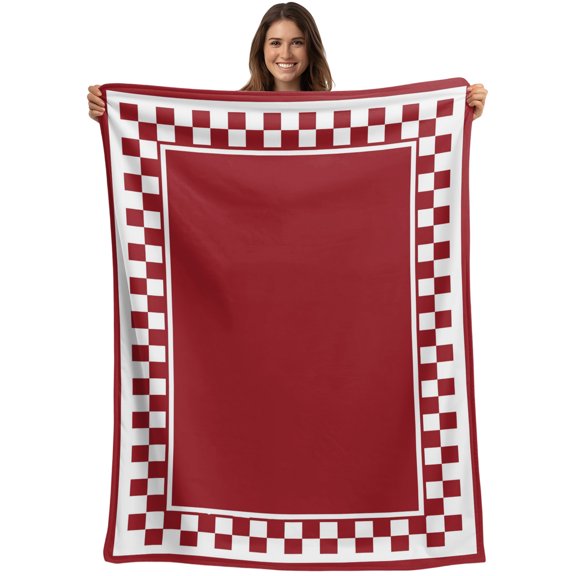 Throw Blanket Red Squares Blankets and Throws, Modern Block Checkered Border Blanket for Couch Bed Sofa Chair, Soft Cozy Warm Flannel Fleece Blankets for All Season Home Decor 40x50 Inch