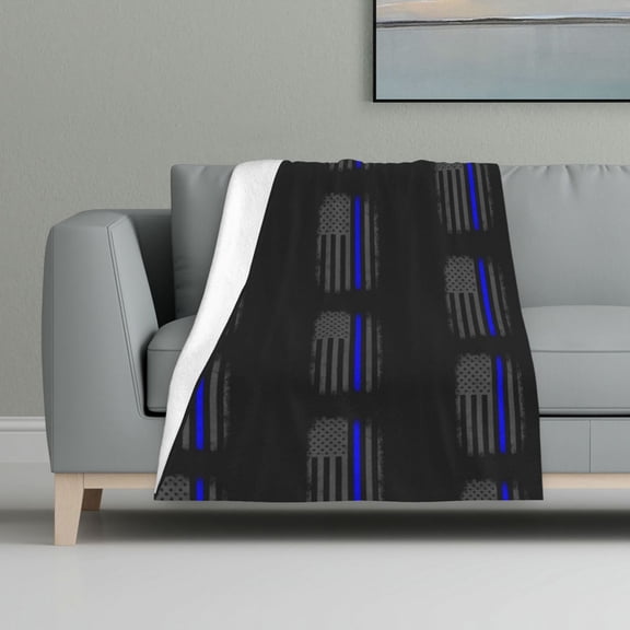 Throw Blanket Retro Thin Blue Line Flag Flannel Blanket Soft Throw Blanket For Couch Bed All Seasons (32"X48")