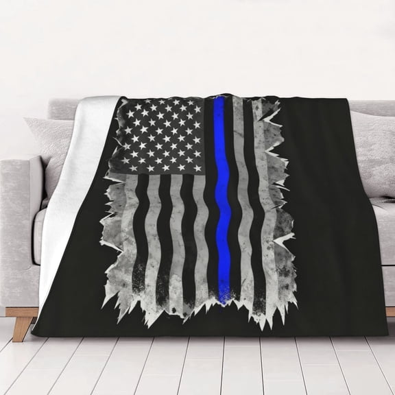 Throw Blanket Retro Thin Blue Line Flag Soft Cozy Fleece Flannel Blanket Home Decor for Couch Sofa Bed 40"x30"