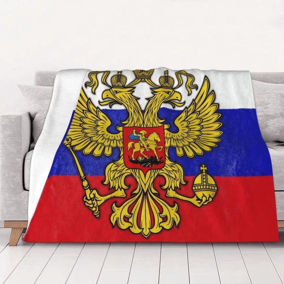 Throw Blanket Russian Flag Soft Cozy Fleece Flannel Blanket Home Decor for Couch Sofa Bed 50"x40"