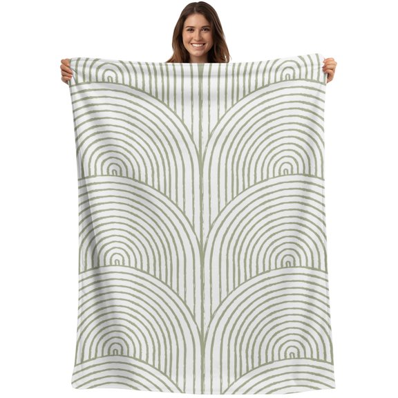 Throw Blanket Sage Green Boho Circle Blankets and Throws, Geometric Bohemian Arched Lines Blanket for Couch Bed Sofa Chair, Soft Cozy Warm Flannel Fleece Blankets for All Season Home Decor 40x50 Inch